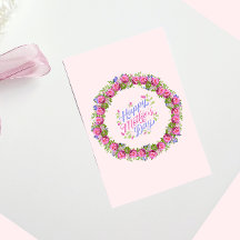 Happy Mothers Day Pink Floral Wreath