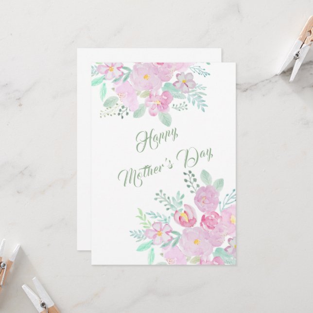happy mother's day pink  flower card (Front/Back In Situ)