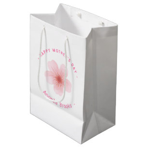 Happy Mother's day pink flower white Medium Gift Bag