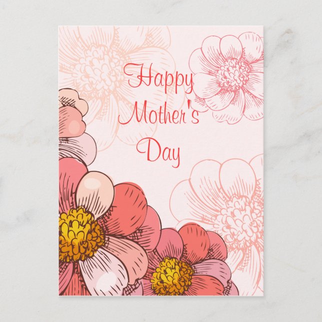 Happy Mother's Day Pink Flowers Postcard (Front)