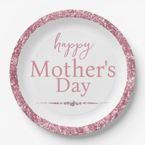 Happy Mothers Day Pink Glitter and Diamonds Paper Plates