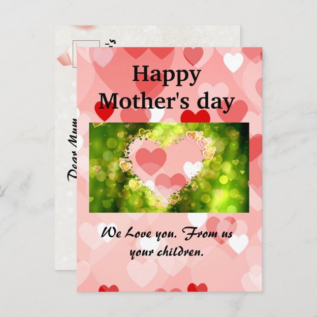 Happy Mother's day | Pink Heart Holiday Card (Front/Back)