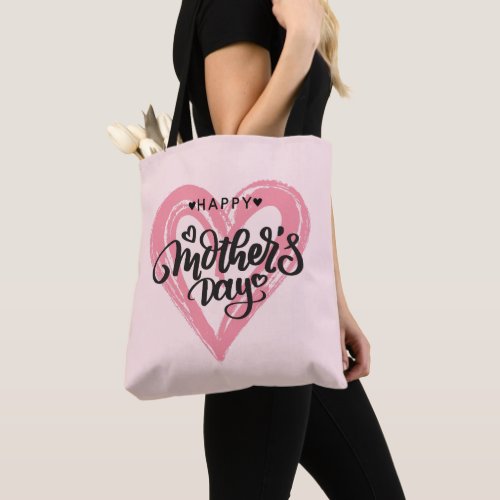Happy Mothers day pink heart retro script Tote Bag