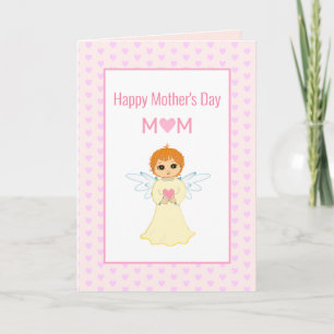 Happy Mother's Day, Pink Hearts & Angel Card