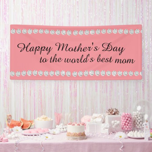 Happy Mothers Day Pink Jewels Diamonds Banner