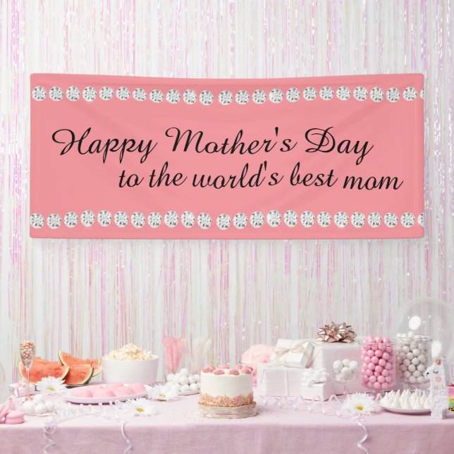 Happy Mother's Day Pink Jewels Diamonds Banner (Party)