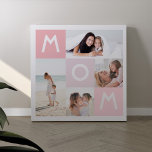 Happy Mothers Day Pink Mom Modern Multi Photo Grid Canvas Print<br><div class="desc">A beautiful personalized canvas print to give to your mom that she'll cherish forever. Special personalized photo collage canvas print to display your own special family photos and memories. Our design features a simple 4 photo collage grid design with "mom" letters displayed in the grid design. Perfect gift for Mother's...</div>