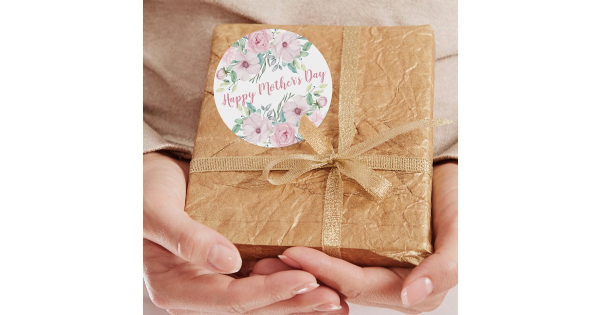 Happy Mothers Day | Pink Peony Watercolor Flowers Classic Round Sticker ...