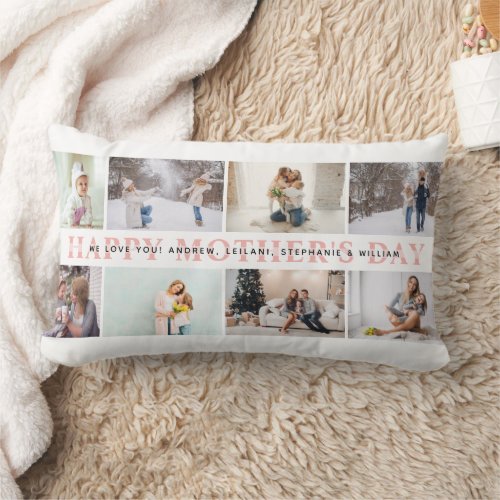 Happy Mothers Day Pink Photo Collage Lumbar Pillow