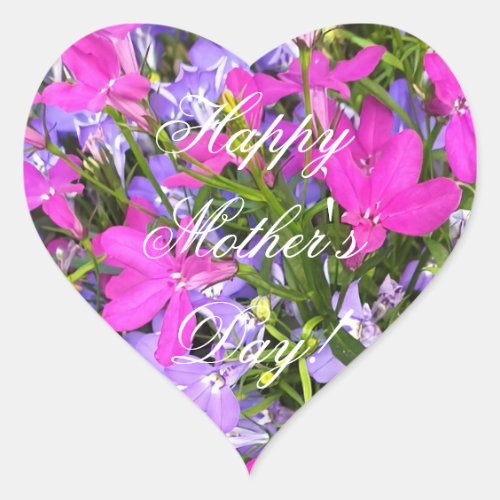 Happy Mothers Day Pink Purple Flowers Floral Heart Sticker