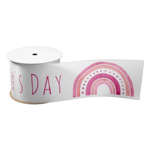 Happy Mothers Day Pink Rainbow and Skinny Font Satin Ribbon