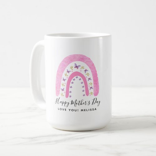 Happy Mothers Day Pink Rainbow Butterfly Coffee Mug