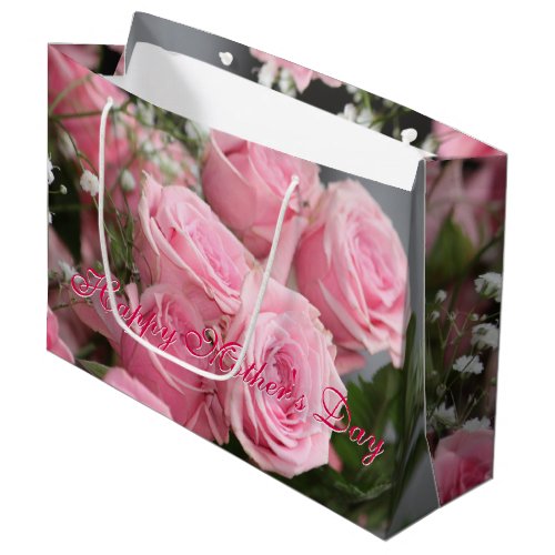 Happy Mothers Day Pink Rose Flowered Gift_Bag Large Gift Bag