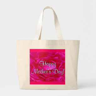 Happy Mother's Day Pink Rose Large Tote Bag