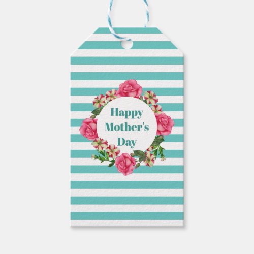 Happy Mothers Day Pink Rose Red White Petunia Gift Tags