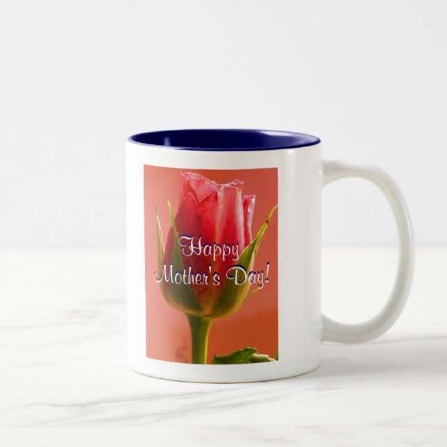 Happy Mother's Day Pink Rose Two-Tone Coffee Mug (Right)