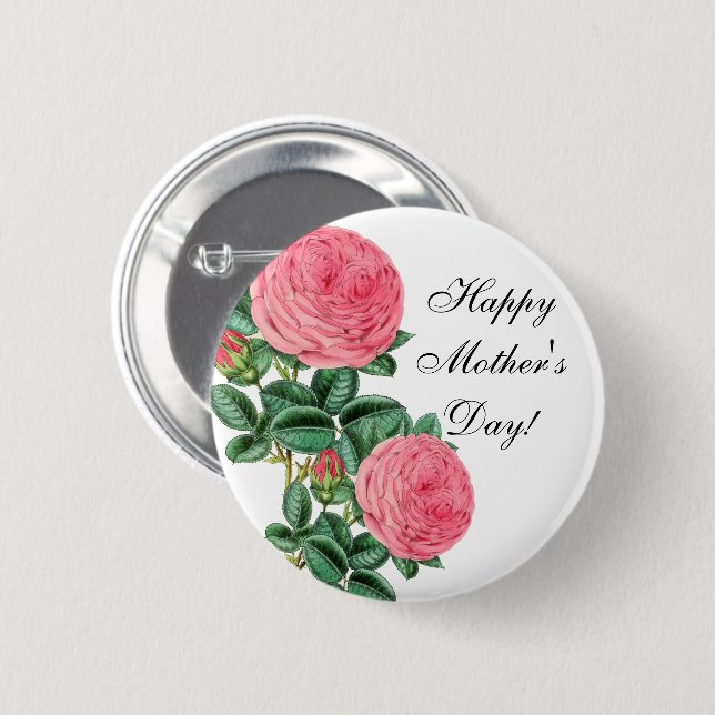 Happy Mother's Day Pink Roses Button (Front & Back)
