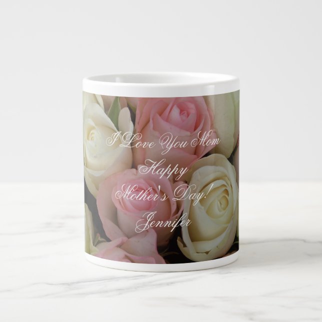 Happy Mother's Day Pink Roses Floral Photography Giant Coffee Mug (Front)