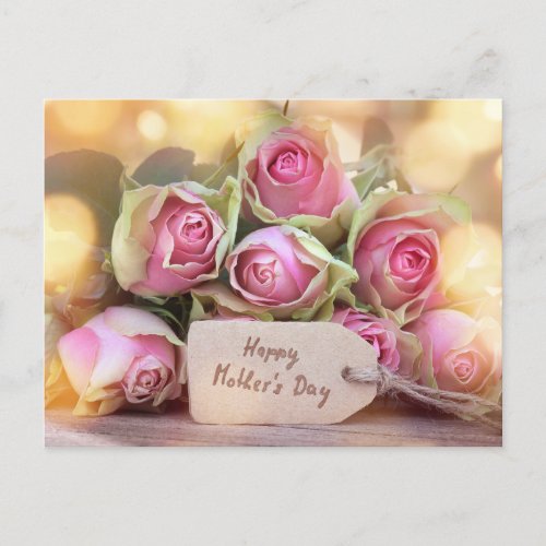 Happy Mothers Day Pink Roses  Postcard