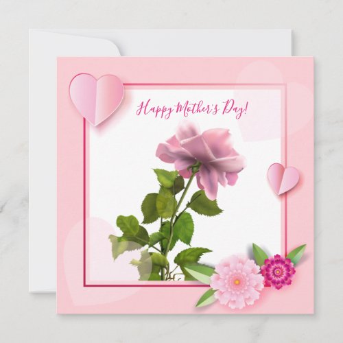 Happy Mothers Day Pink Roses Watercolor Floral Holiday Card
