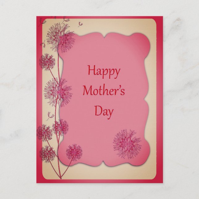 Happy Mother's Day Pink Trim and Dandelion Seeds Postcard (Front)