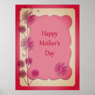 Happy Mother's Day Pink Trim and Dandelion Seeds Poster