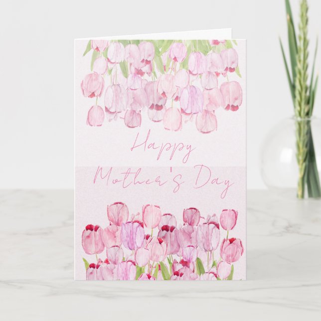 happy mother's day pink tulips  flower card (Front)