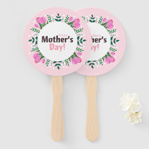 Happy Mother's Day Pink Tulips Hand Fan
