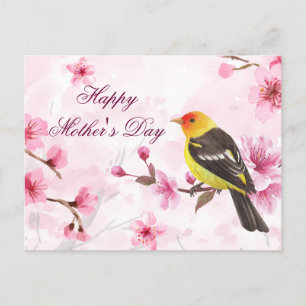 Happy Mother's Day Pink Watercolor Cherry Blossom Postcard