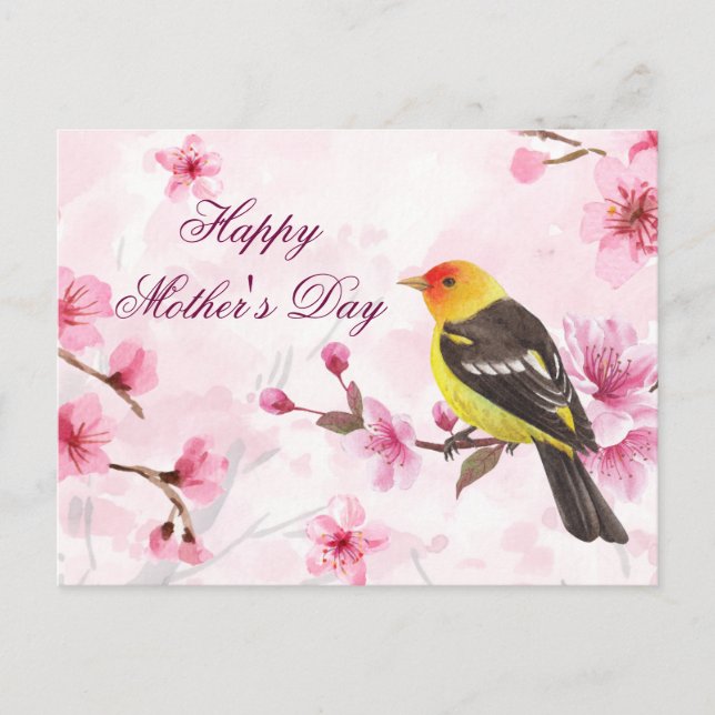 Happy Mother's Day Pink Watercolor Cherry Blossom Postcard (Front)