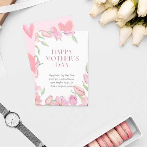 Happy Mothers Day Pink Watercolor Illustrated  Foil Holiday Card