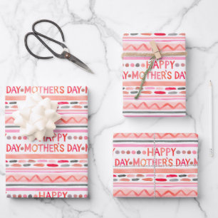 Happy Mother's Day Pink Watercolor Stripes Wrapping Paper Sheets