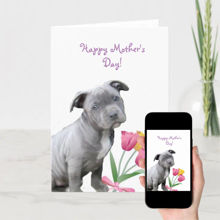 Happy Mother's Day Pitbull puppy card | Zazzle