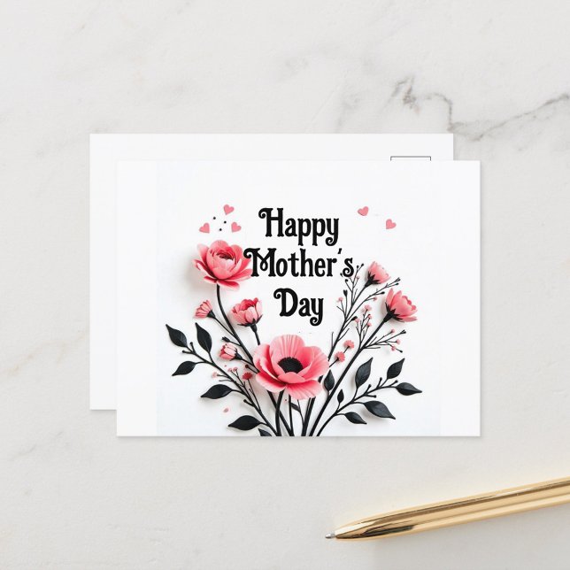 Happy Mother's Day  Postcard (Pretty Pink Flowers Happy Mothers Day in center of card)