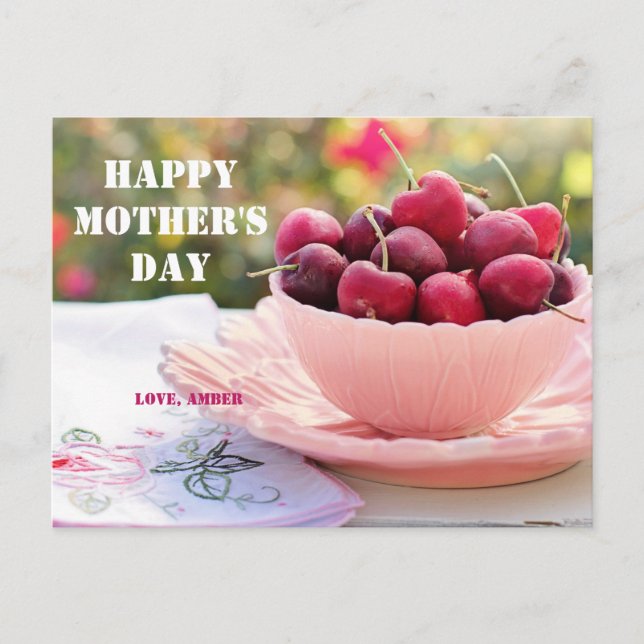 Happy Mother's Day pretty Cherries Fruits Mom  Postcard (Front)