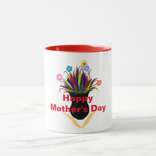 Happy Mothers Day Pretty Flowers Black Vase Mug