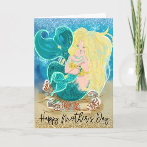 Happy Mothers Day Pretty Mermaid Child Glitter Card