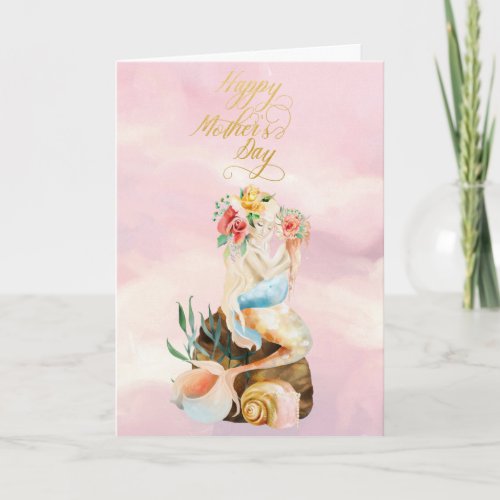 Happy Mothers Day Pretty Mermaid Child Pink Card
