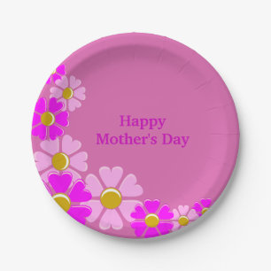 Happy Mother's Day Pretty Pink Flowers Paper Plate