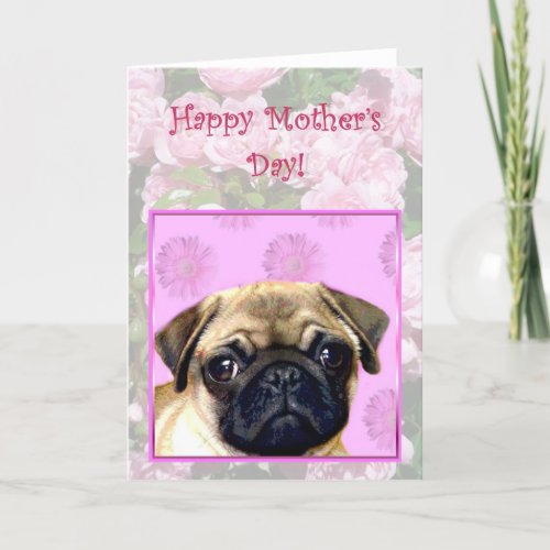 Happy Mothers day Pug dog greeting card