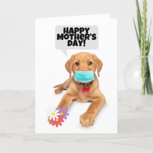 Happy Mother's Day Puppy in Face Mask With Flowers Holiday Card