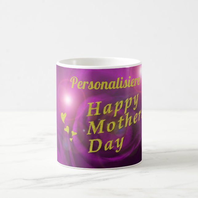 happy mothers day purple,and gold text personalize coffee mug (Center)