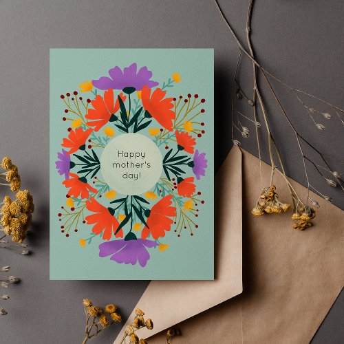 Happy mothers day purple and orange floral card
