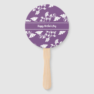 Happy Mother's Day Purple and White Floral Pattern Hand Fan