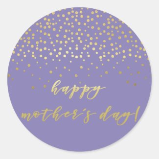 Happy Mother's Day, Purple Gold Script & Confetti  Classic Round Sticker