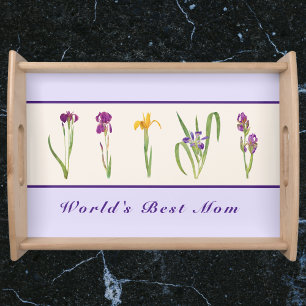 Happy Mother's Day Purple Irises World's Best Mom Serving Tray