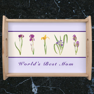 Happy Mother's Day Purple Irises World's Best Mom Serving Tray