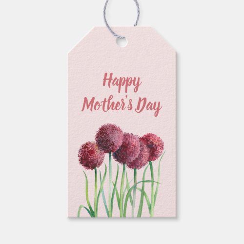 Happy Mothers Day Purple Pink Allium Watercolor  Gift Tags