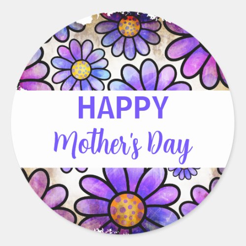 Happy Mothers Day Purple Pink Flowers Classic Round Sticker