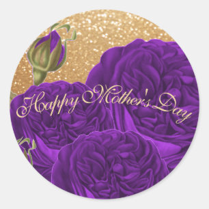 Happy Mother's Day Purple Roses Classic Round Sticker